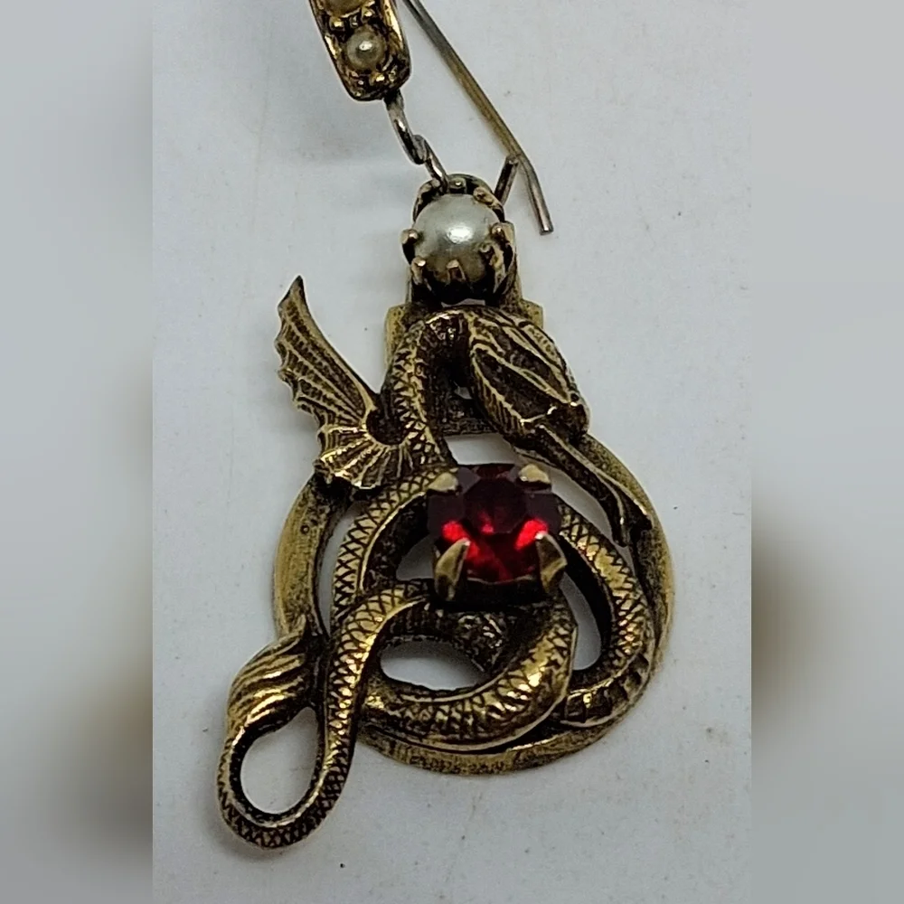 * Victorian Vintage Bronze Tone Dragon Earrings
